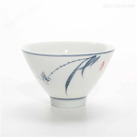 景德镇小碗杯功夫茶具 青花山水手绘陶瓷茶杯 白瓷品茗杯小茶碗