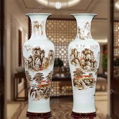 景德镇陶瓷落地大花瓶 手绘青花山水客厅玄关装饰摆件