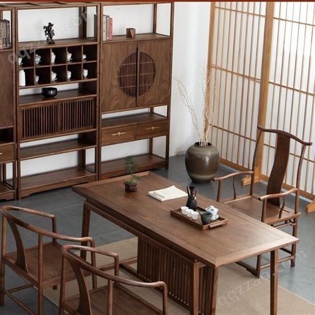 新中式实木茶桌椅组合禅意办公室茶几茶具套装一体家用办公茶台
