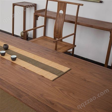 新中式茶台白蜡木免漆大茶桌桌椅组合实木原木办公室禅意茶室家具