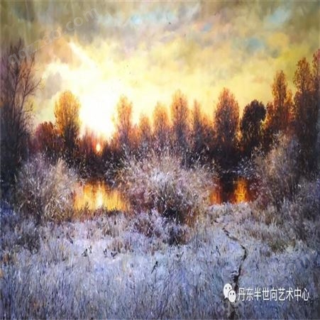 朝鲜画 朝鲜油画价格 朴贤哲（一级画家）《朝霞与白鹭齐飞》120x68