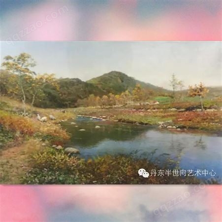 朝鲜画 朝鲜风景油画价格 昌石（一级画家）《秋天的郊外》 83x55