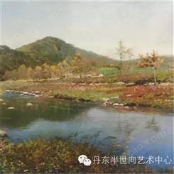 朝鲜画 朝鲜风景油画价格 昌石（一级画家）《秋天的郊外》 83x55