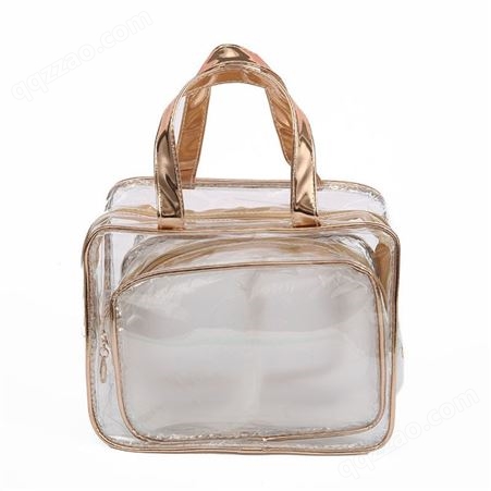 透明PVC三件套化妆包 大容量旅行洗漱包手提收纳盒便携收纳袋定制