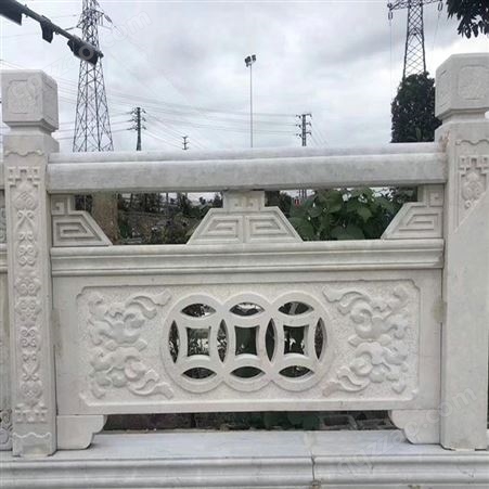 别墅阳台汉白玉石栏杆 仿古拱桥浮雕栏板 可雕刻多种图案