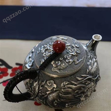 祥龙献瑞小银壶 纯银999泡茶壶手工一体高浮雕银茶具茶器沏茶壶