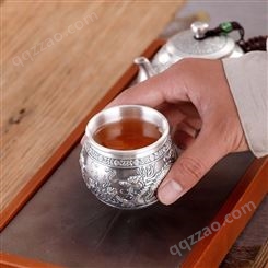 银茶杯价格 足银999双层隔热杯子家用功夫茶器 纯银主人水杯品茗杯