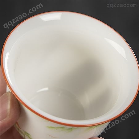 手绘白瓷网红悬停挂杯 盖碗功夫茶具茶碗 荷韵瓷侧把壶